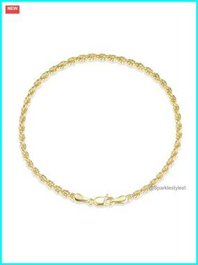 14K Gold Filled Twisted Rope Chain Bracelet Women Men 3mm